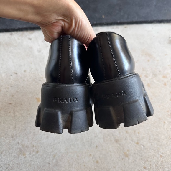 Prada Loafers Enameled Metal Triangle Leather - Picture 2 of 7